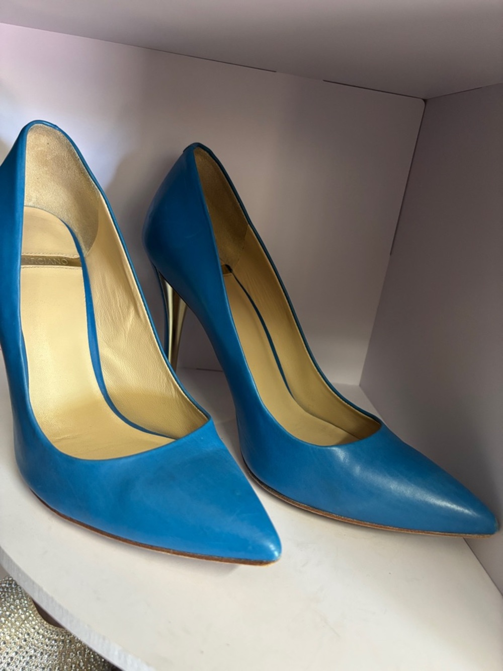 Marciano Teal-Blue Pointed-Toe Stiletto Pumps
